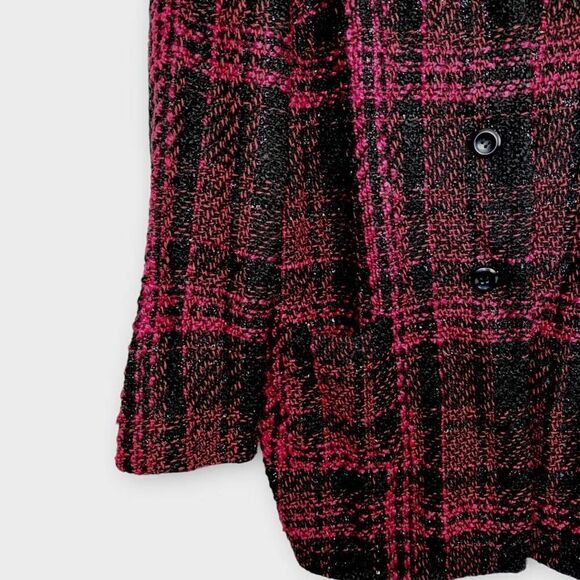 Lane Bryant Tweed Coat Sz 18/20 Black Red Plaid Shimmer Jacket - Picture 6 of 13